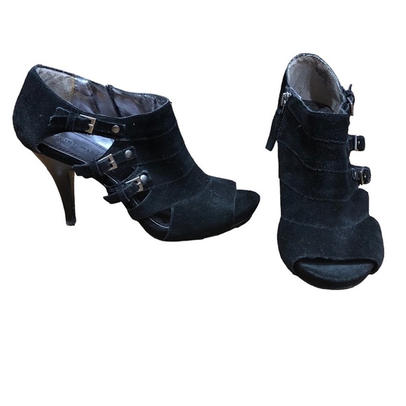 Nine West Shoes - Nine West Suede Open Toe Black High Heel Ankle Bootie Sz 7.5